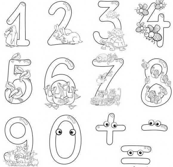 בואו ללמוד מספרים בכיף לכל גיל, דפי עבודה לילדים עם חיות מקסימות לצביעה.