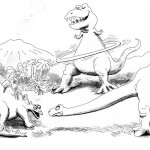 דינוזאורים אימתניים ברקע פרהיסטורי