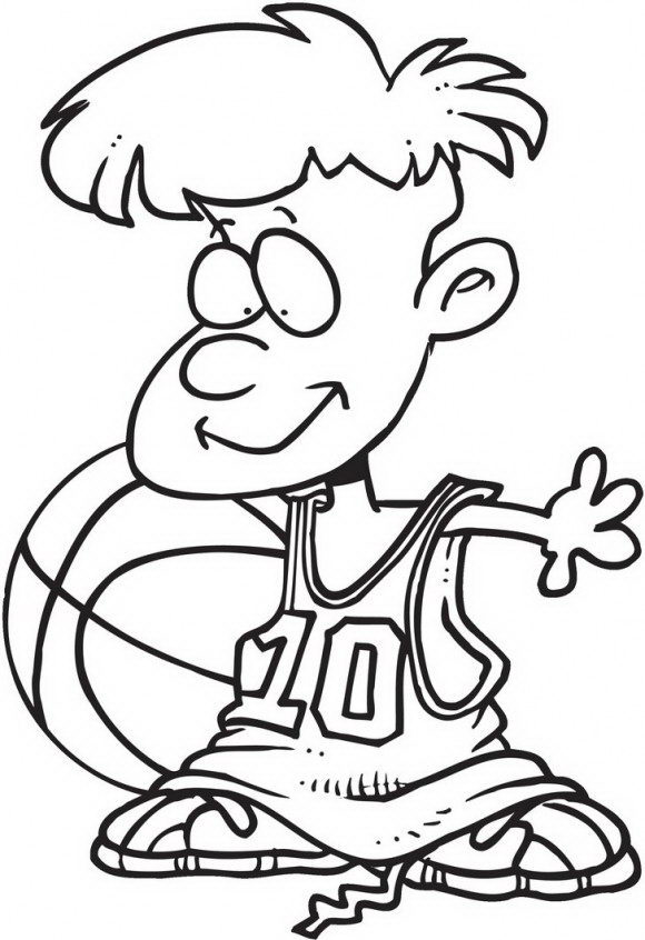 דפי צביעה כדורסל וספורט במגוון רחב של ילד קטן ומקסים ומשחק לו כדורסל להנאתו.