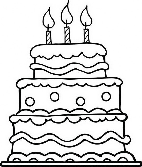 מגוון רחב של דפי צביעה ליום הולדת עם עוגה ענקית ומרהיבה שעושה חשק לאכול אותה.